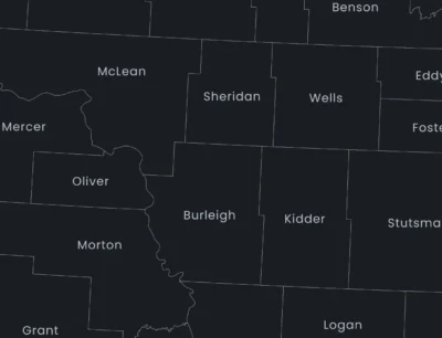 North Dakota Counties Map Printable, Labeled County Map, Light & Dark Styles