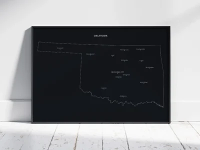Oklahoma Cities Map Printable, Labeled City Map, Light & Dark Styles