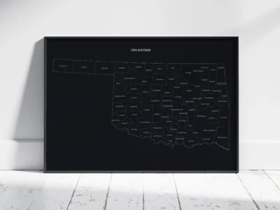 oklahoma-counties-map-printable-dark-black-frame Oklahoma Counties Map Printable, Labeled County Map, Light & Dark Styles