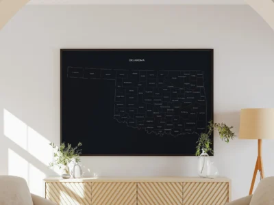 oklahoma-counties-map-printable-dark-wall-frame Oklahoma Counties Map Printable, Labeled County Map, Light & Dark Styles