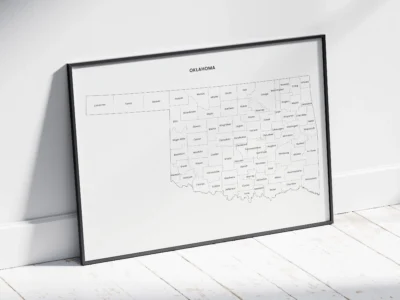 oklahoma-counties-map-printable-light-black-frame Oklahoma Counties Map Printable, Labeled County Map, Light & Dark Styles