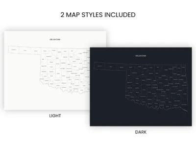 oklahoma-counties-map-printable-light-dark-included-map-styles-info Oklahoma Counties Map Printable, Labeled County Map, Light & Dark Styles
