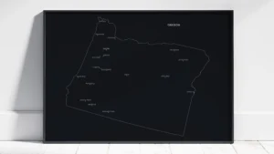 oregon-cities-map-printable-dark-black-frame Oregon Cities Map Printable, Labeled City Map, Light & Dark Styles