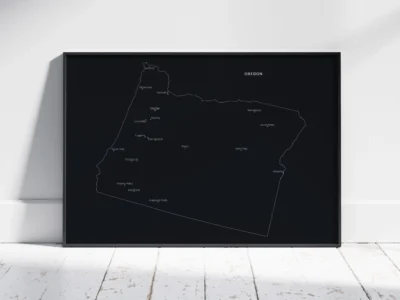 oregon-cities-map-printable-dark-black-frame Oregon Cities Map Printable, Labeled City Map, Light & Dark Styles