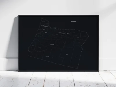 oregon-counties-map-printable-dark-black-frame Oregon Counties Map Printable, Labeled County Map, Light & Dark Styles