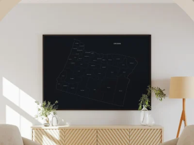 oregon-counties-map-printable-dark-wall-frame Oregon Counties Map Printable, Labeled County Map, Light & Dark Styles