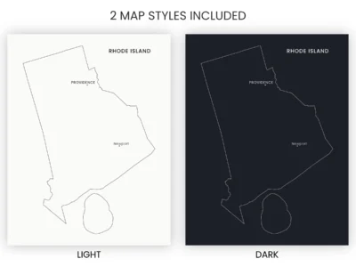 Rhode Island Cities Map Printable, Labeled City Map, Light & Dark Styles