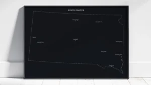 south-dakota-cities-map-printable-dark-black-frame South Dakota Cities Map Printable, Labeled City Map, Light & Dark Styles
