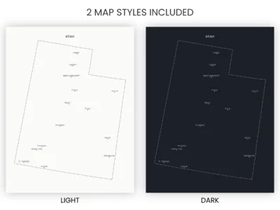 utah-cities-map-printable-light-dark-included-map-styles-info Utah Cities Map Printable, Labeled City Map, Light & Dark Styles