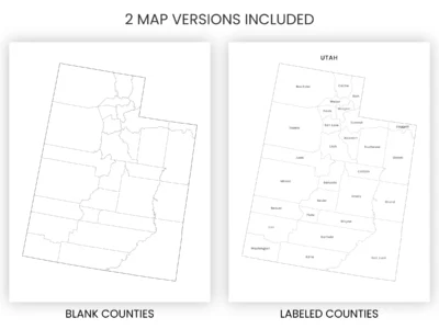 Utah Counties Map Printable, Blank & Labeled
