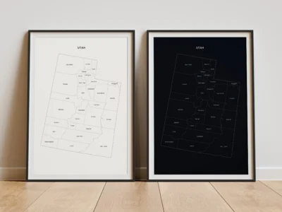 utah-counties-map-printable-light-dark-black-frames Utah Counties Map Printable, Labeled County Map, Light & Dark Styles