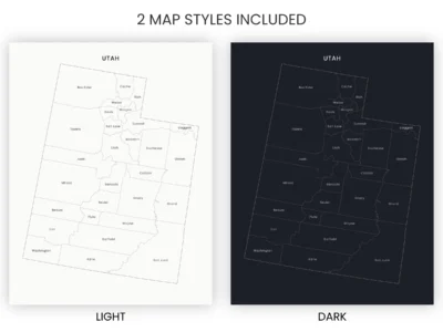 utah-counties-map-printable-light-dark-included-map-styles-info Utah Counties Map Printable, Labeled County Map, Light & Dark Styles