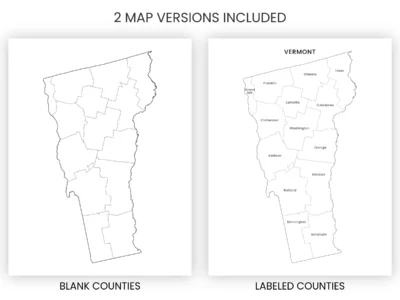 Vermont Counties Map Printable, Blank & Labeled