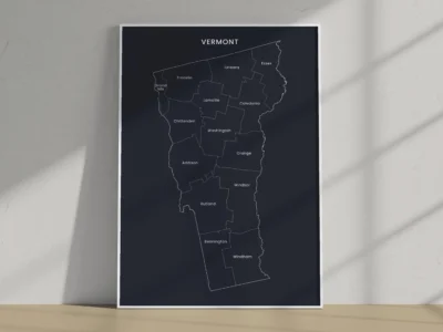 vermont-counties-map-printable-dark-big-frame Vermont Counties Map Printable, Labeled County Map, Light & Dark Styles