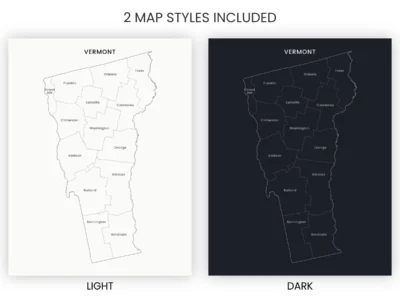 vermont-counties-map-printable-light-dark-included-map-styles-info Vermont Counties Map Printable, Labeled County Map, Light & Dark Styles