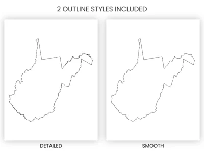 West Virginia Blank Outline Map Printable, State Outline, JPG PDF PNG
