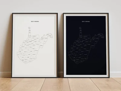 West Virginia Counties Map Printable, Labeled County Map, Light & Dark Styles