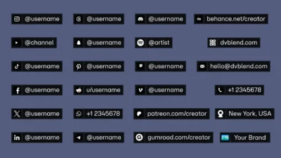 DaVinci Resolve Social Media Pack | 23 Social Media Handles, Animated Titles, Lower Thirds & Icon Generators