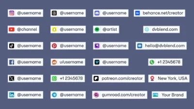 DaVinci Resolve Social Media Pack | 23 Social Media Handles, Animated Titles, Lower Thirds & Icon Generators