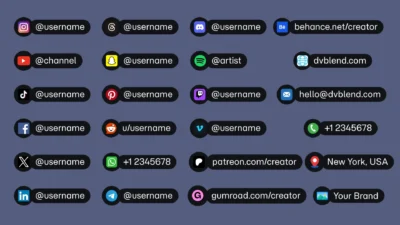 DaVinci Resolve Social Media Pack | 23 Social Media Handles, Animated Titles, Lower Thirds & Icon Generators