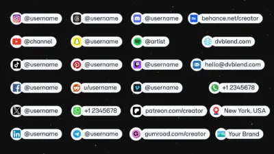DaVinci Resolve Social Media Pack | 23 Social Media Handles, Animated Titles, Lower Thirds & Icon Generators