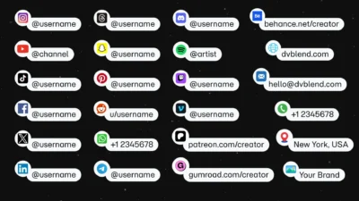 DaVinci Resolve Social Media Pack | 23 Social Media Handles, Animated Titles, Lower Thirds & Icon Generators