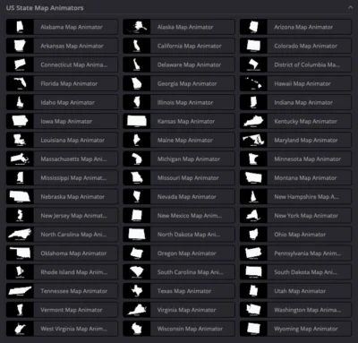 50 US State Maps Animator Pack for DaVinci Resolve | 51 Animated Map Templates
