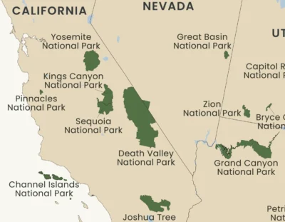 USA National Parks Map Printable, All 63 National Parks with Boundaries & Names