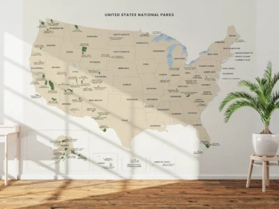 USA National Parks Map Printable, All 63 National Parks with Boundaries & Names