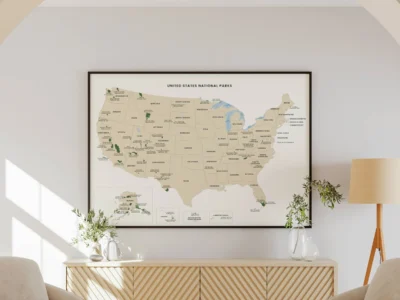 USA National Parks Map Printable, All 63 National Parks with Boundaries & Names